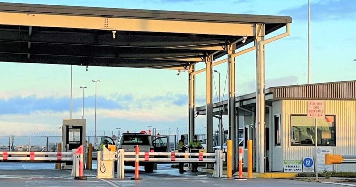 EROC-delivered airside security checkpoint with canopy and boom gates at Melbourne Airport